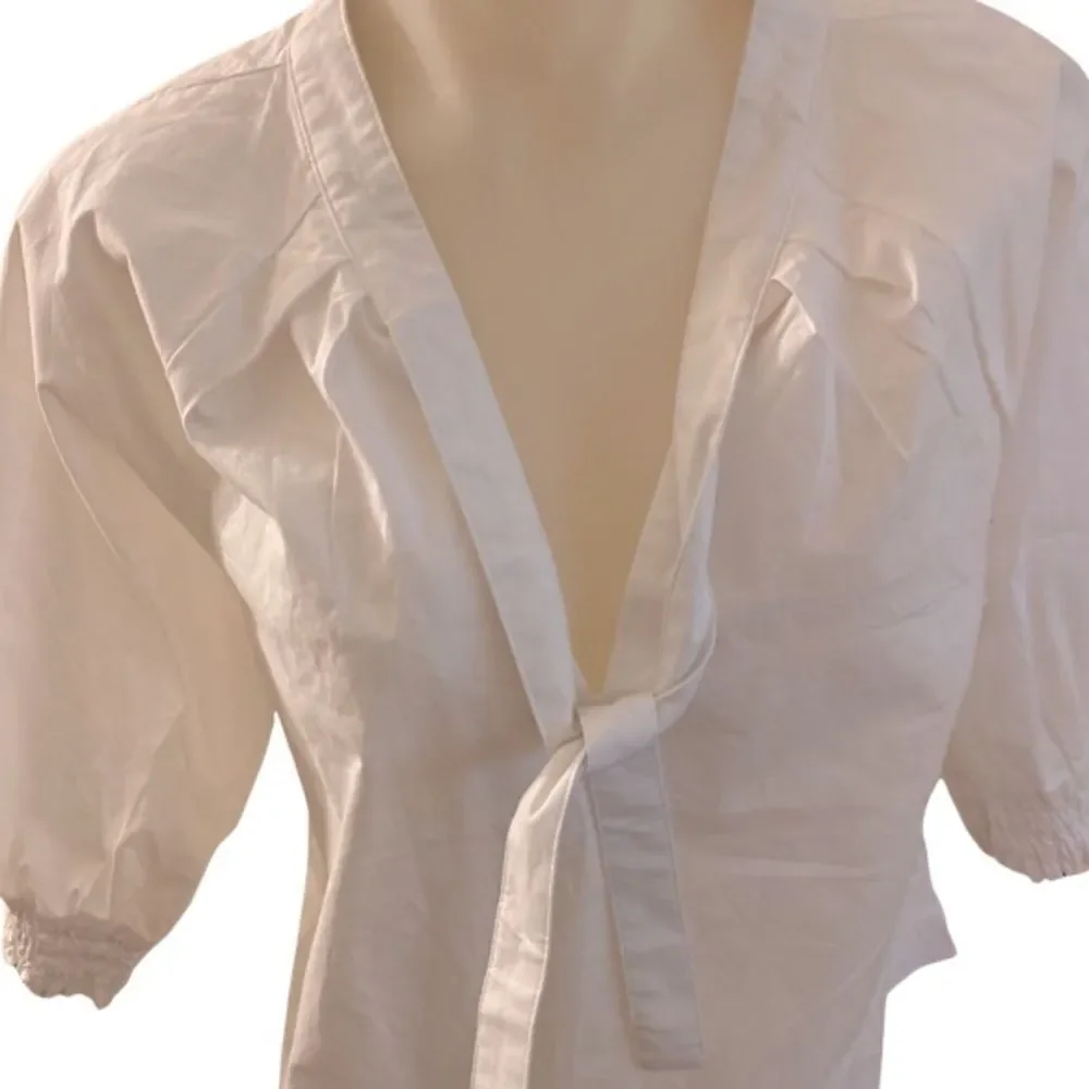 Evereve Popover White Top - S white , cotton spandex , quarter sleeve ga… - Picture 2 of 5